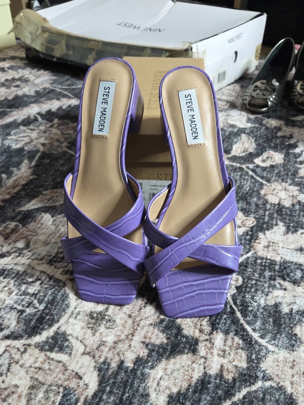 Steve Madden Purple Croc-Embossed Slide Mules
